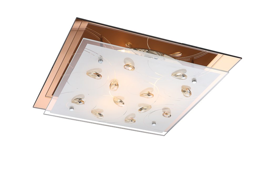 Lubinis šviestuvas GLOBO Ayana, E27, 3 x 40W, 230V, su stiklu, chromu, kristalais, gintaro sp., 420 x 420 x 85 mm, 40412-3