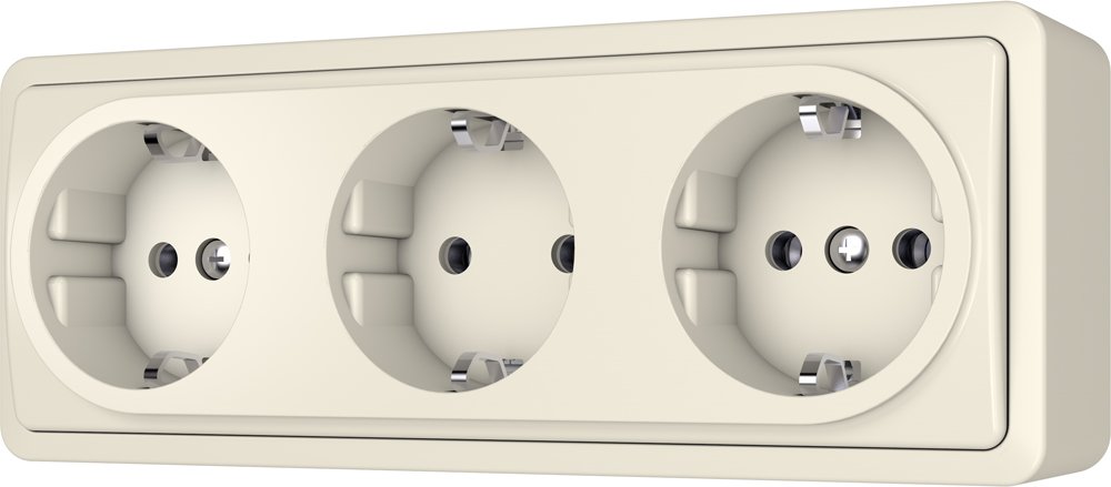  Kištukinis lizdas VILMA SL+250, 3 vietų, paviršinis, su įž., smėlio sp., RP16-031