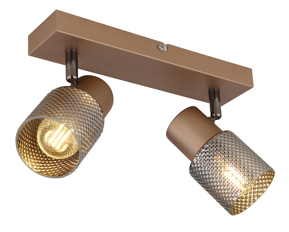Kryptinis šviestuvas GLOBO Satella, 2 x E14, 40W, 230V, rudos sp., stiklo dūmų spalvos krištolo efektas, 260x120x125 mm, 54314-2