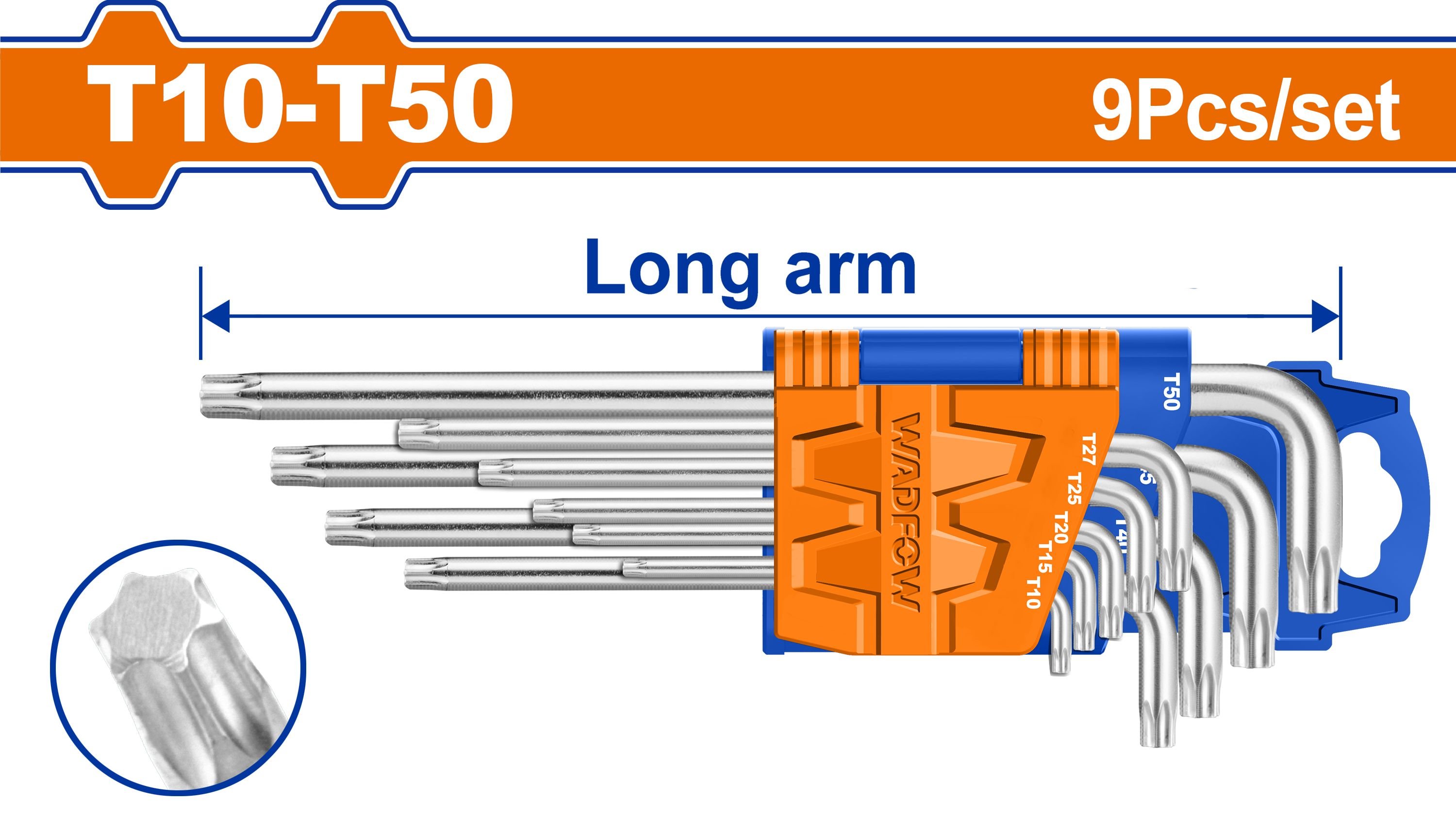 Žvaigždučių raktų TORX rinkinys WADFOW, T10-T50, 9 vnt., WHK3291