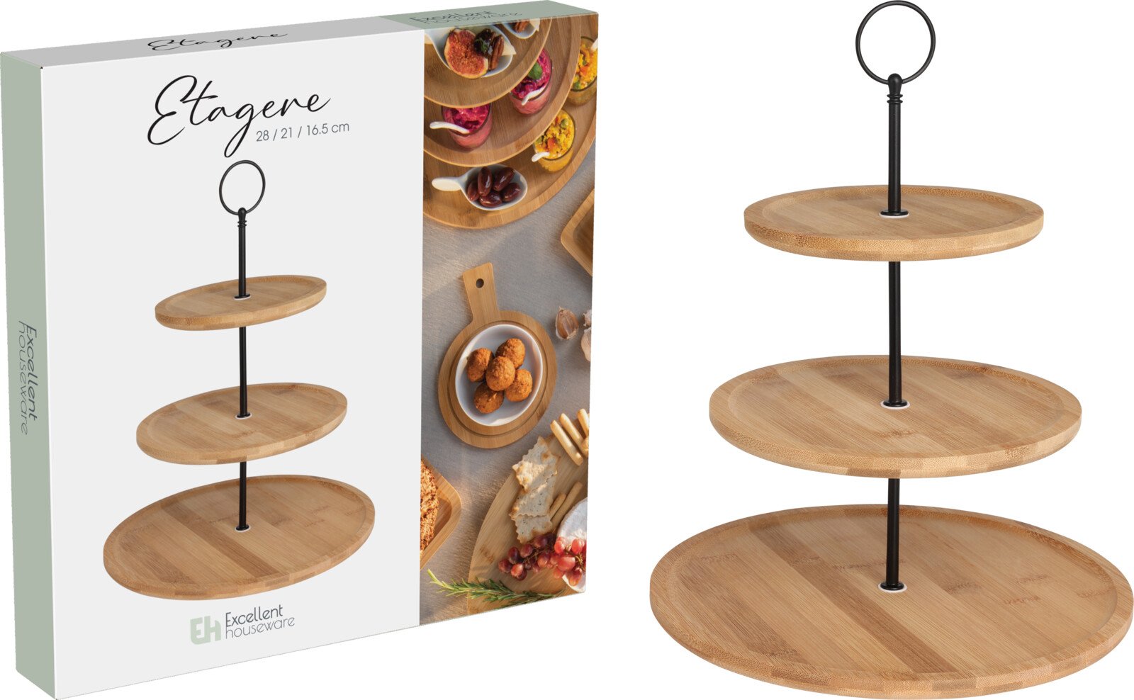 Stalo serviravimo indas, 3-jų aukštų, bambukas