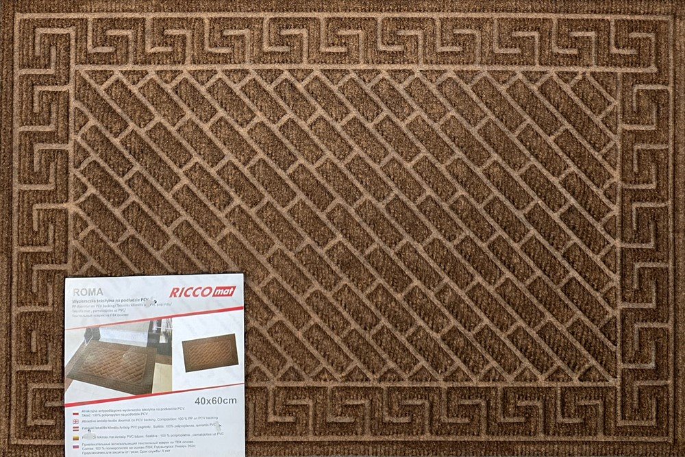 Durų kilimėlis RICCO Roma, 40 x 60 cm, rudas, 100% PP ant guminio pagrindo, 450-002