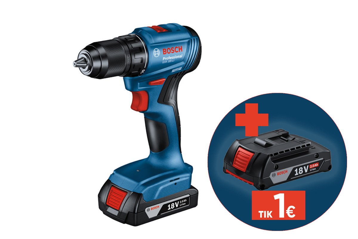 Akumuliatorinis suktuvas BOSCH Professional GSR, 18V-45, 2x3,0 Ah, sukimo momentas 21-45 Nm, 13 mm griebtuvas, lagaminas, 06019K3204