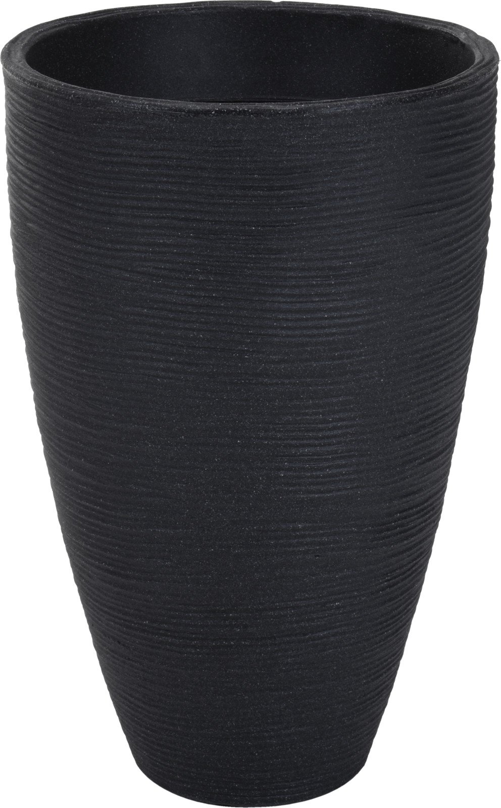 Plastikinis lauko vazonas, ovalus, antracito sp., skersmuo 28 cm., aukštis 43 cm