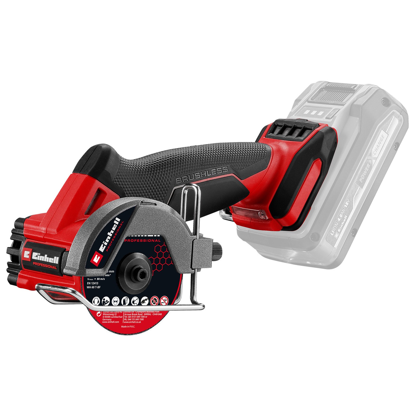 Akumuliatorinis mini diskinis pjūklas EINHELL TP-CO 18/76-C Li BL - Solo, 18 V, bešepetėlis variklis, maks. disko skersmuo 76 mm, be akumuliatorių ir kroviklio