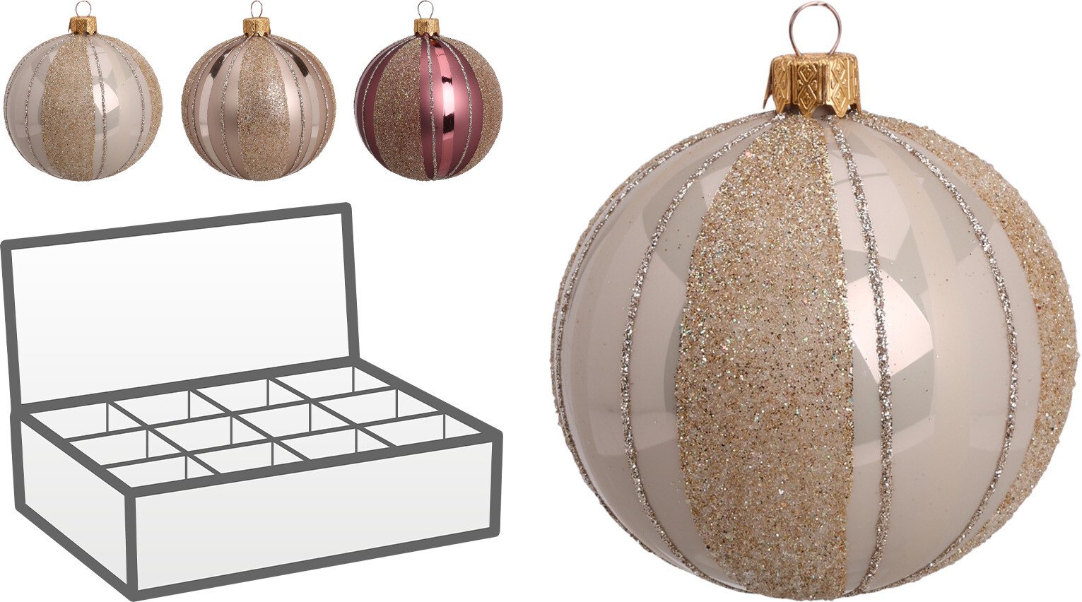 Eglutės žaisliukas, 3 skirtingos spalvos, su dryželiais, skersmuo 10 cm