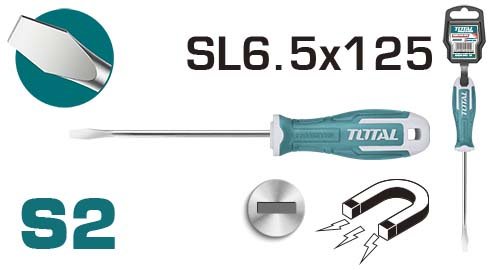 Plokščias atsuktuvas TOTAL, magnetinis, S2 industrial, 6,5 x 125 mm, THT266125