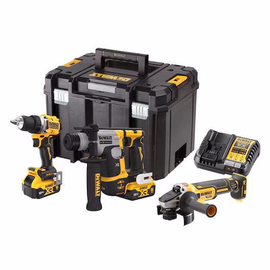 Akumuliatorinių įrankių rinkinys DEWALT, DCK355P2T-QW, (DCD800 + DCH172 + DCG405); 18 V; 2x5,0 Ah akum.