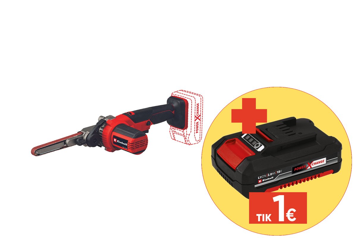 Akumuliatorinis juostinis šlifuoklis EINHELL TE-BF 18 Li - Solo, naudojamos šlifavimo juostos ilgis 457 mm, be akumuliatorių ir kroviklio
