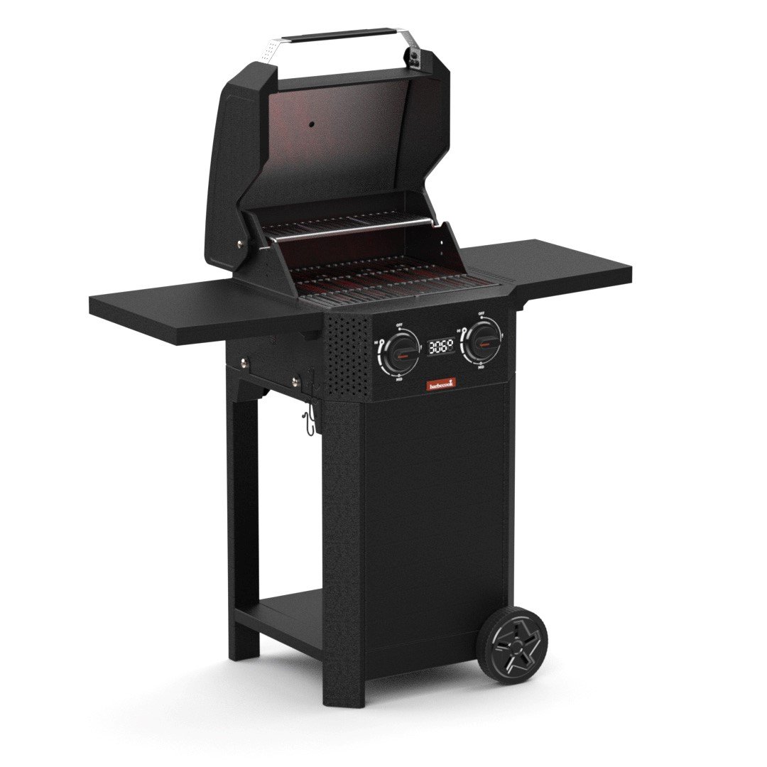 Elektrinė kepsninė BARBECOOK E-Luca, 121.4x60.3x112.3 cm, su sulankstomais šoniniais stalais, juodos spalvos