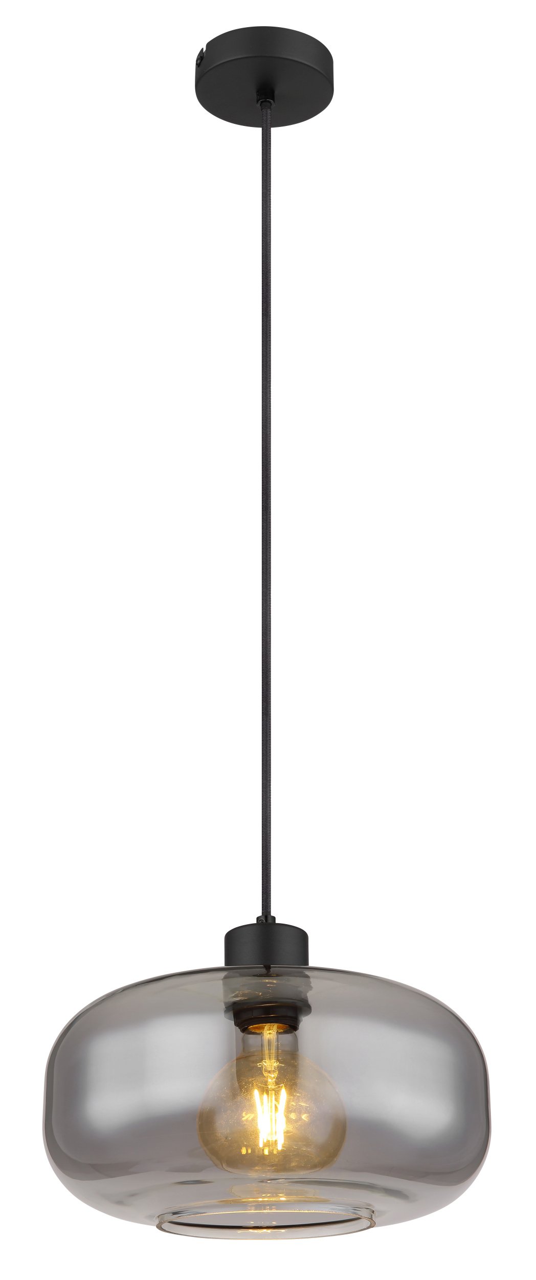 Pakabinamas šviestuvas GLOBO Giuseppe, E27, 1 x 40W, 230V, matinis juodas metalas, dūmų sp. Stiklas, 280 x 1200 mm, 15566H
