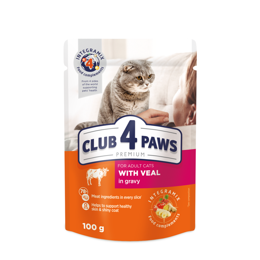 Konservuotas kačių ėdalas CLUB4PAWS, veršiena su padažu, 100g