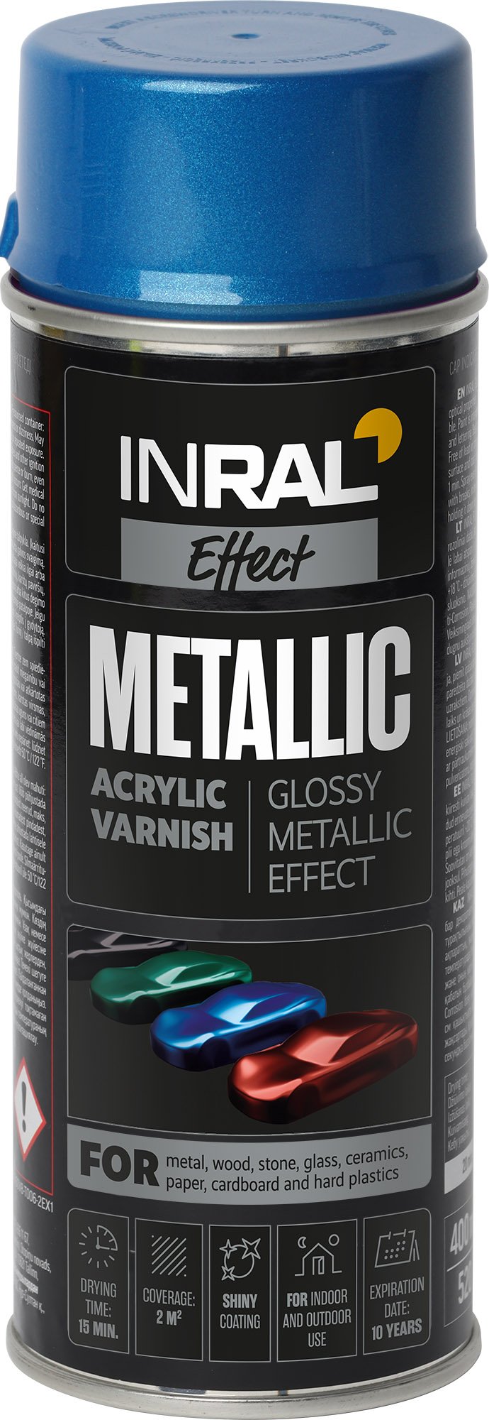 Aerozolinis akrilinis lakas INRAL Metallic, 400 ml, mėlyni