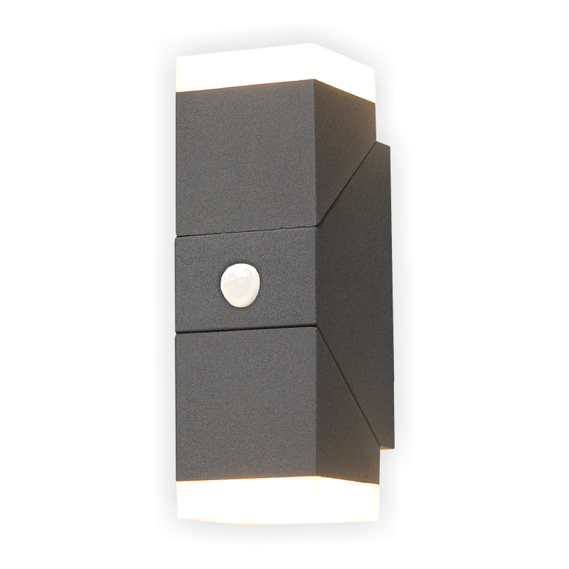 Lauko sieninis LED šviestuvas SALTA Soma Sens, su mikrobangu judesio jutikliu, LED 2x6W, 3000 K, 1080 lm, IP65, 80x65x192 mm, antracito sp.