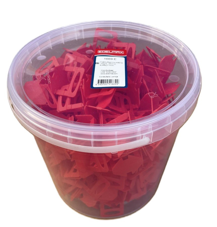 Plytelių išlyginimo sistema EDELMAX, 1,5 mm, inkarų 300 vnt., plytelių aukštis 5-14mm