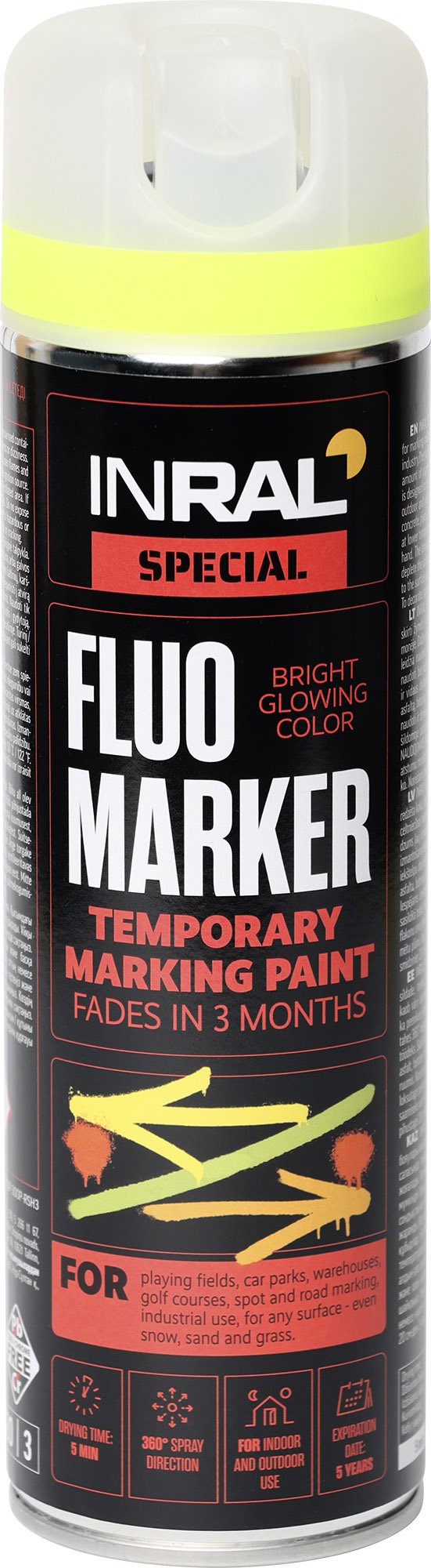 Aerozoliniai dažai INRAL Fluomarker, geltoni, 500 ml, fluorasenciniai