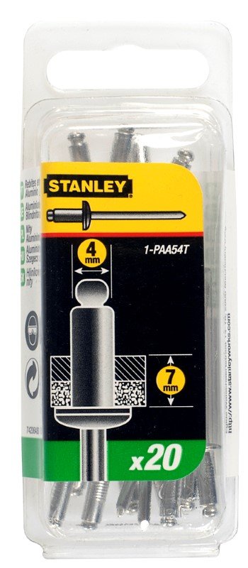Aliuminės kniedės STANLEY, 4 x 6 mm, 20 vnt