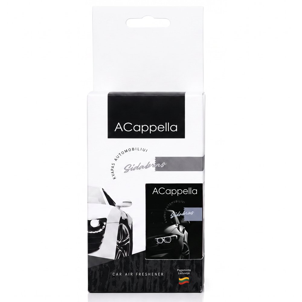 Automobilių oro gaiviklis ACAPPELLA Sidabras, purškiamas 50 ml, plius kartoninis pakabukas