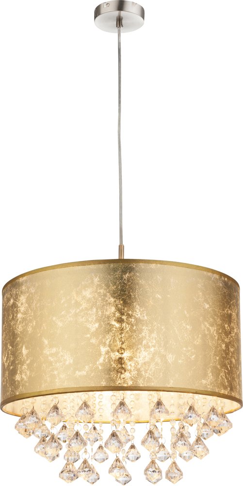 Pakabinamas šviestuvas GLOBO Amy, E27, 1 x 60W, 230V, matinis nikelis, aukso sp. tekstilė, 400 x 1400 mm, 15187H3