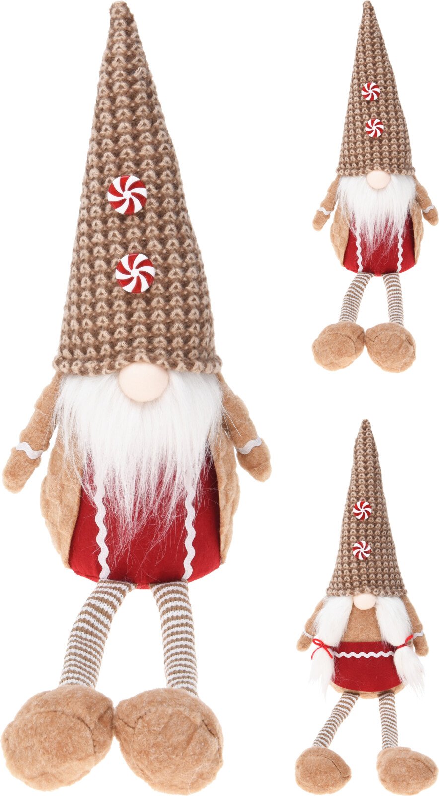 Kalėdinė dekoracija Nykštukas, sėdintis, smėlio sp., 2 dizainai, 16 x 10 x 57 cm