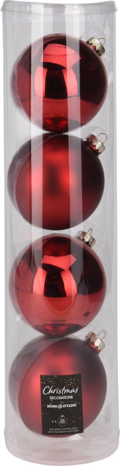 Eglutės žaisliukų rinkinys, 4 vnt., stiklas, matiniai ir blizgūs, skersmuo 10 cm