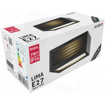 Lauko šviestuvas AVIDE Lima At-8487, E27, max 7W, 220-240V, IP54, sieninis, juodos sp., 110 x 255 x 105 mm