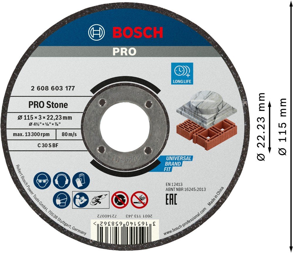 Pjovimo diskas akmeniui C 30 S BF, 115 × 22,23 × 3,0 mm