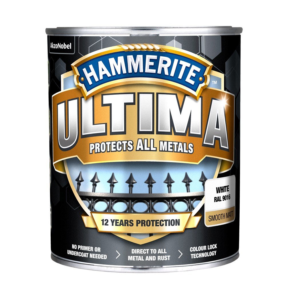 Antikoroziniai dažai HAMMERITE Ultima, 0,7 l, baltos sp., matiniai