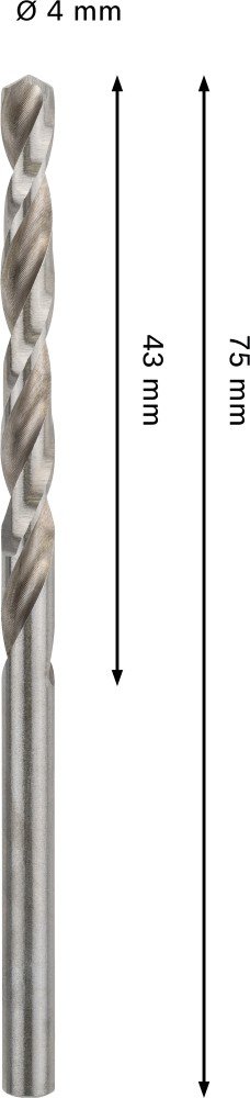 Grąžtas metalui BOSCH HSS-G, DIN 338, 4 × 43 × 75 mm