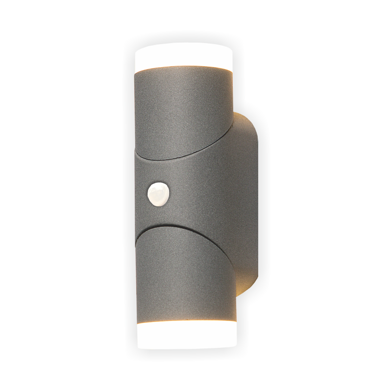 Lauko sieninis LED šviestuvas SALTA Sano Sens, su mikrobangu judesio jutikliu, LED 2x6W, 3000 K, 1080 lm, IP65, 80x65x192 mm, antracito sp.