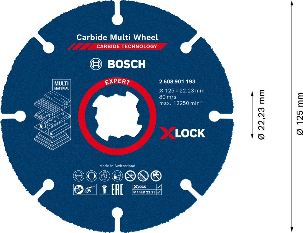 Universalus karbido pjovimo diskas BOSCH Multi-Purpose, 125 x 1 mm