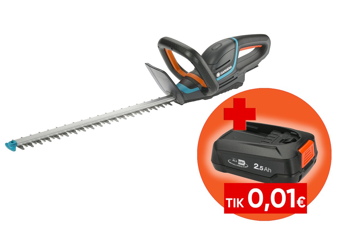 Akumuliatorinės gyvatvorių žirklės GARDENA Comfortcut, 50/18 V,  50 cm, tarpas tarp dantų 20 mm, P4A, be baterijos ir pakrovėjo