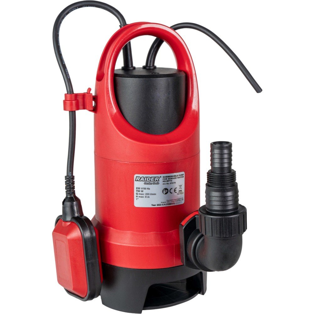 Panardinamas siurblys RAIDER RD-WP72, su plūde, kėlimo aukštis 8 m, našumas 233 l/min, galia 750 W