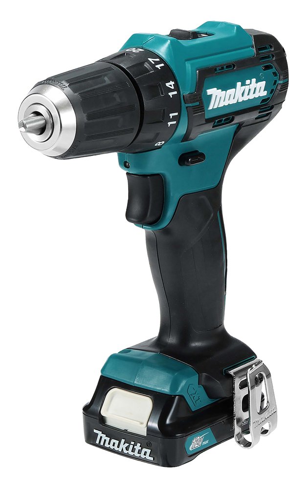 Akumuliatorinis gręžtuvas MAKITA DF333DWAE, 12V MAX, 2x2,0 Ah Li-ion 30/14 Nm, 1,0kg, LED 2-greičiai