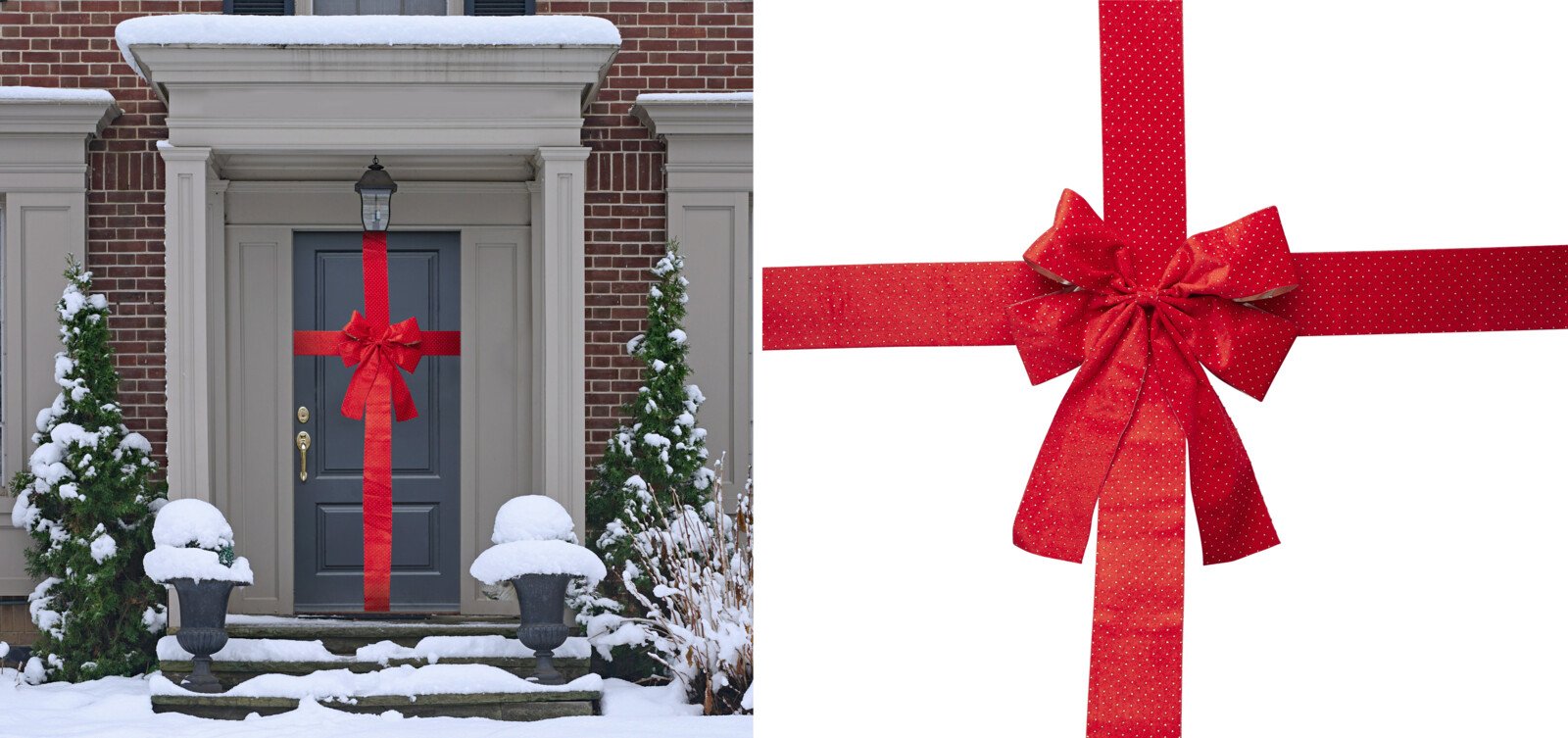 Durų kaspinas, poliesteris, raudonos sp, suauksiniais taškais, 33 x 10 x 42 cm