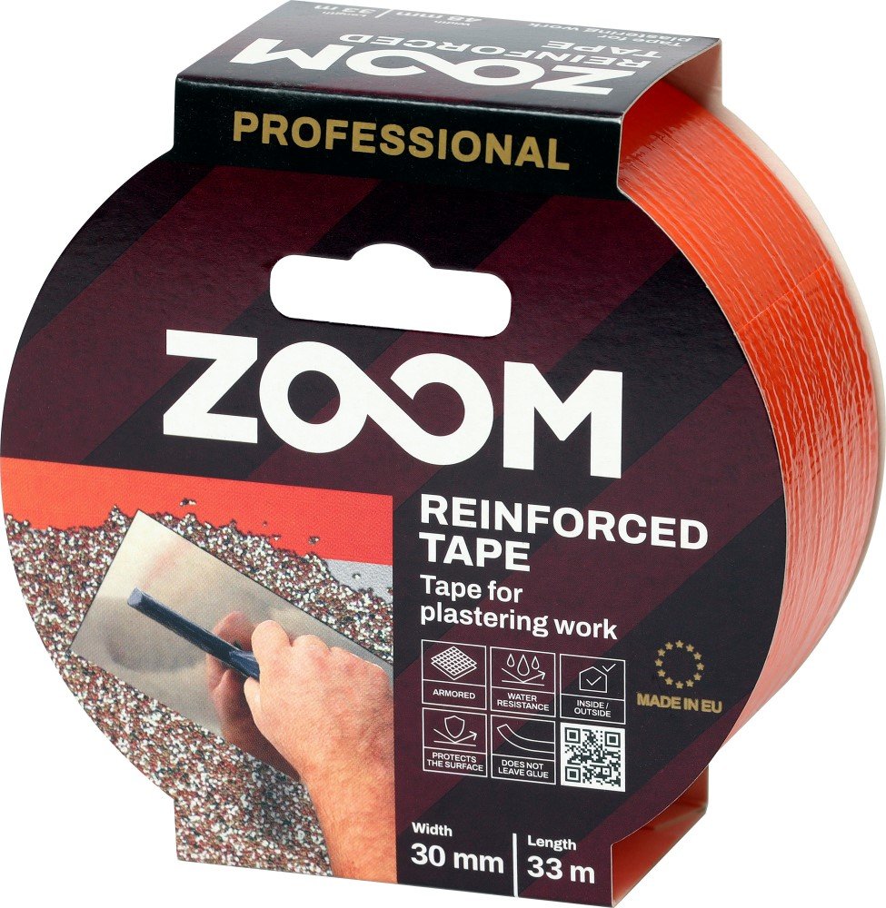 Armuota juosta ZOOM, 30 mm x 33 m, tinkavimo darbams, oranžinė