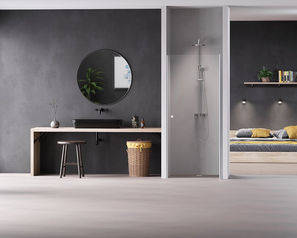 Dušo durys HARMONY Nerea HAR-0065, 90 x 195 cm, berėmės, su chromuotu profiliu, skaidrus 6 mm stiklas