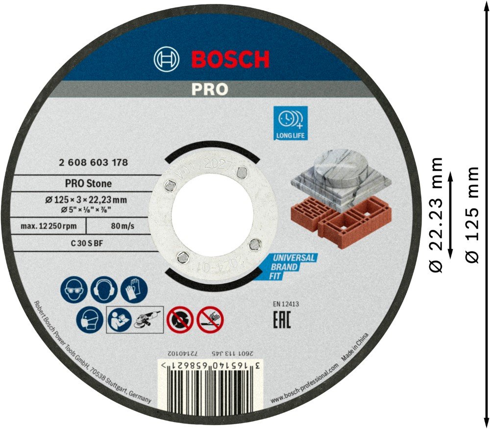 Pjovimo diskas akmeniui C 30 S BF, 125 × 22,23 × 3,0 mm