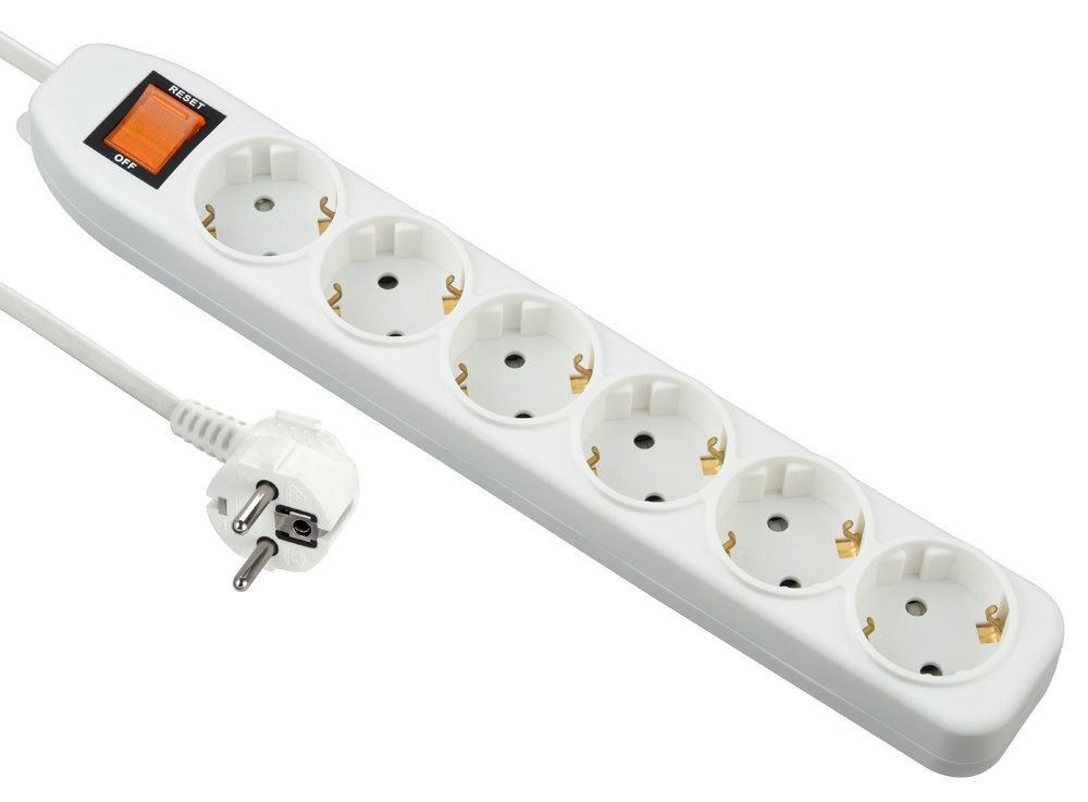Ilgiklis ELECTRALINE, 6 lizd., 3 m, 3x1,5 mm, 16A 250V, su jungikliu., su įž. baltos spalvos, 62088