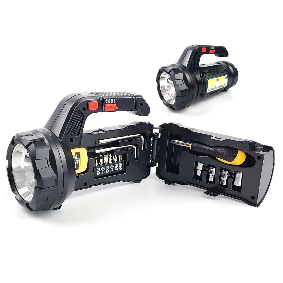 LED žibintuvėlis ENTAC EN-1945, 10 W, 260 lm, IPX4, įkraunamas su USB-C, su įrankių rinkiniu