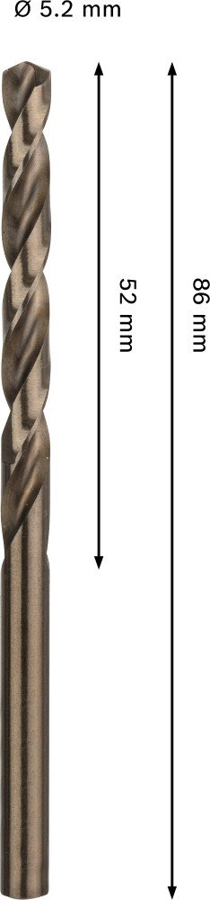 Grąžtas metalui BOSCH HSS-Co, DIN 338, 5,2 × 52 × 86 mm