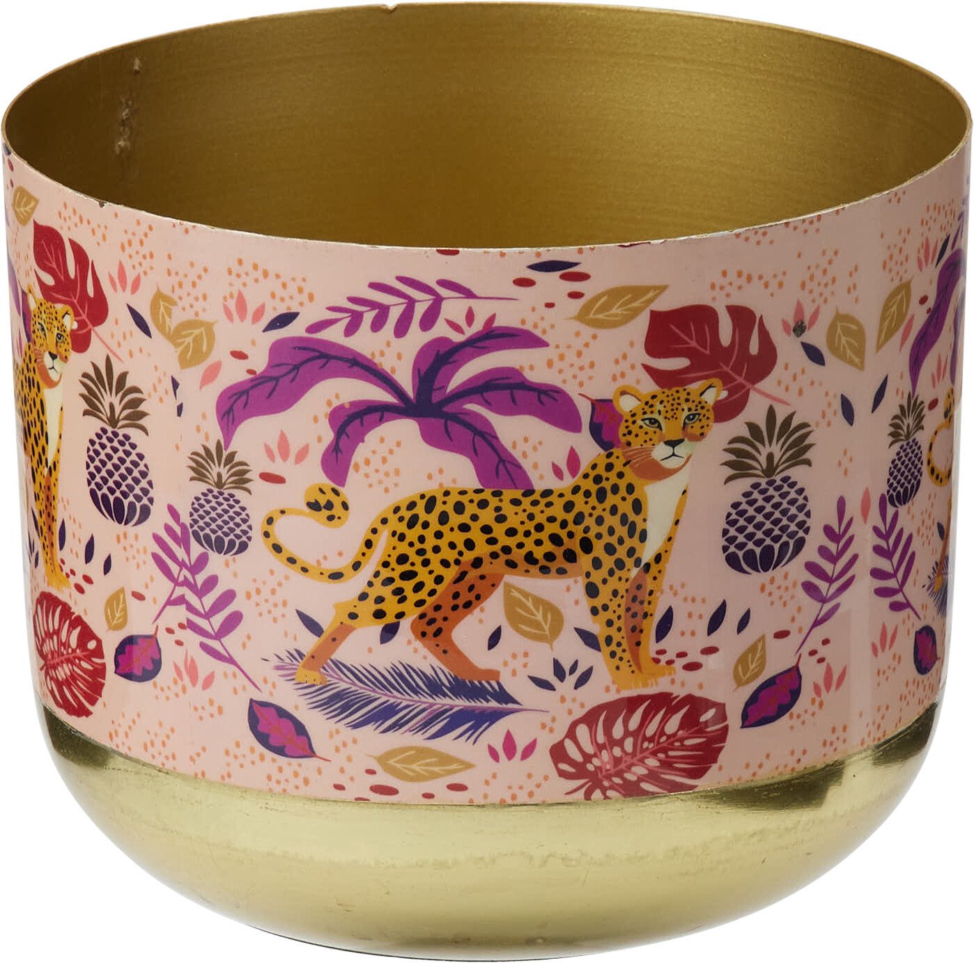 Kambarinis vazonas, metalinis, su leopardo motyvais, 2 skirtingi dizainai, 16 x 16 x 14 cm.