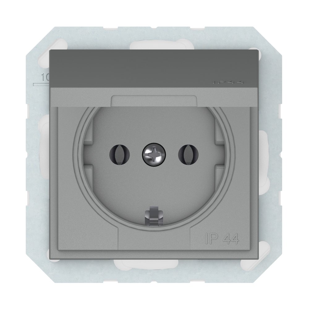 Kištukinis lizdas VILMA QR1000, IP44, įleidžiamas, be rėmelio, su įž., pilka matinė sp., RP16-003-02