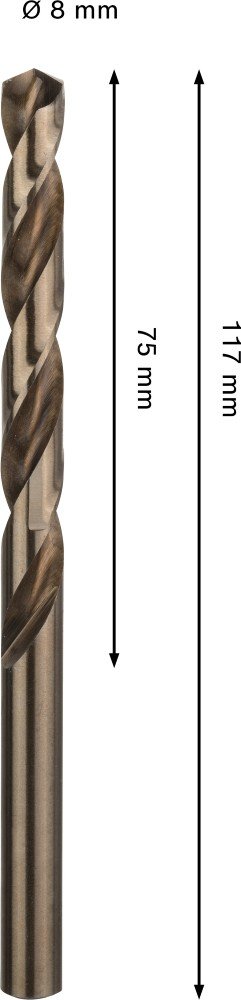 Grąžtas metalui BOSCH HSS-Co, DIN 338, 8 × 75 × 117 mm