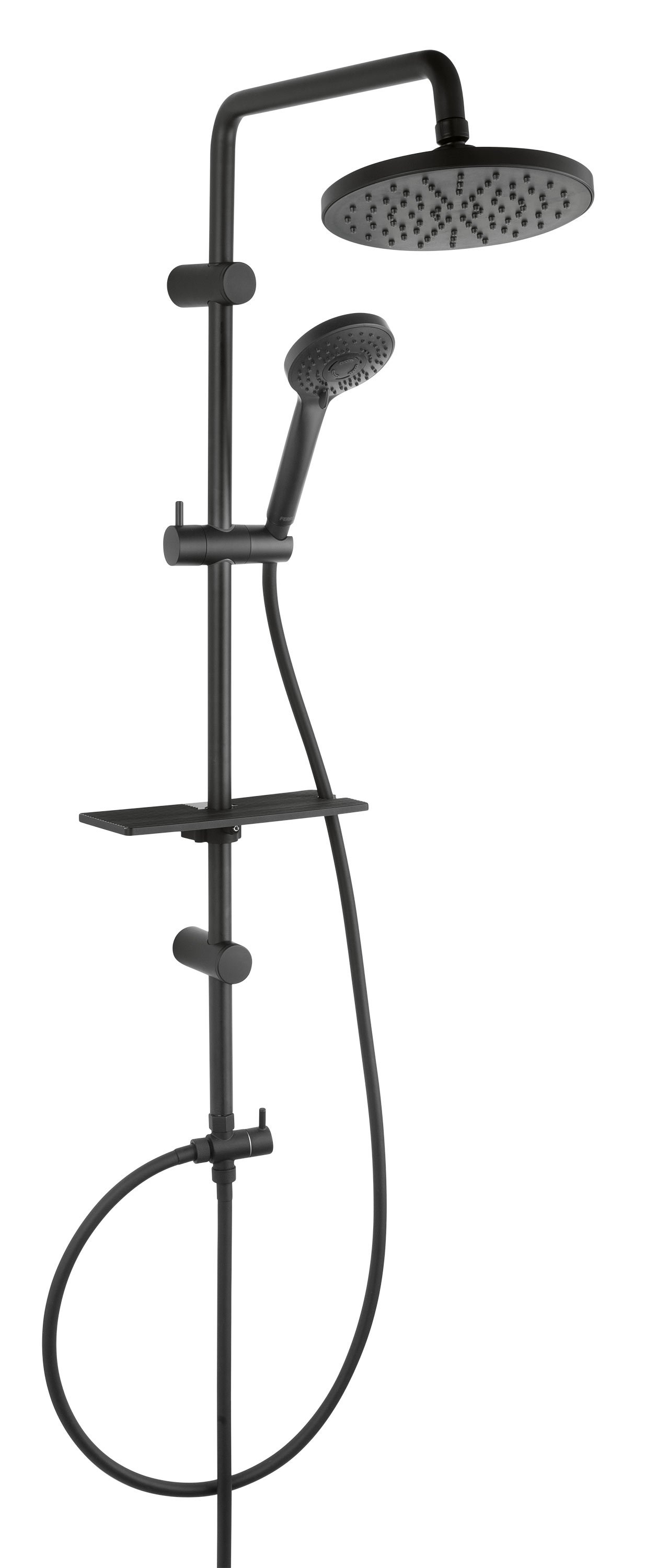 Dušo komplektas FERRO Matteo Pro Black, stovas 985 mm, dušo galvutės, 150 cm žarna, juodas, NP43-BL