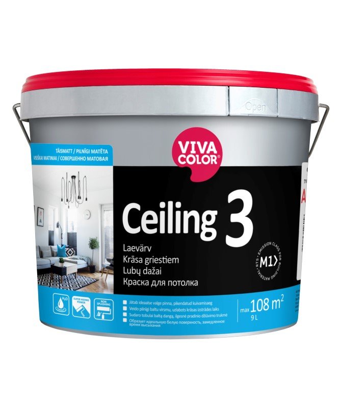 Vandeniniai dažai luboms Vivacolor Ceiling 3 AP 9L, balti visiškai matiniai