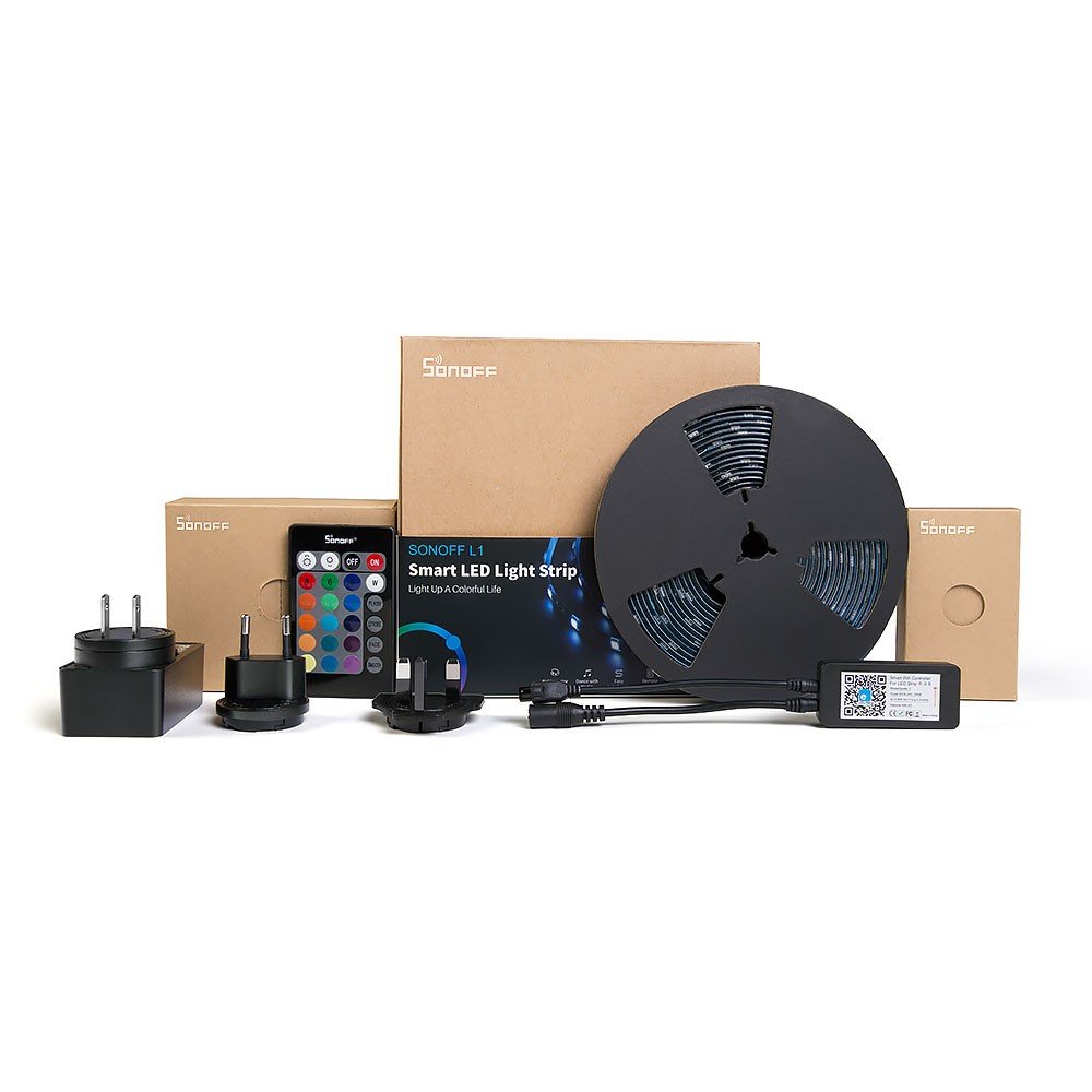 Išmanioji šviesos diodų juosta SONOFF L1/L2, LED 5 m, 24 W/m, IP65, RGB, 230V, 300 lm/m, Wi-Fi, kompl. yra valdiklis, pultelis ir maitinimo šaltinis, IM180529002