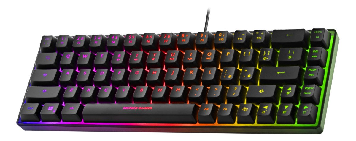 Klaviatūra DELTACO GAMING GAM-158-US, 60%, US, RGB membraninė klaviatūra, pusiau permatoma, juodos sp., 4222268