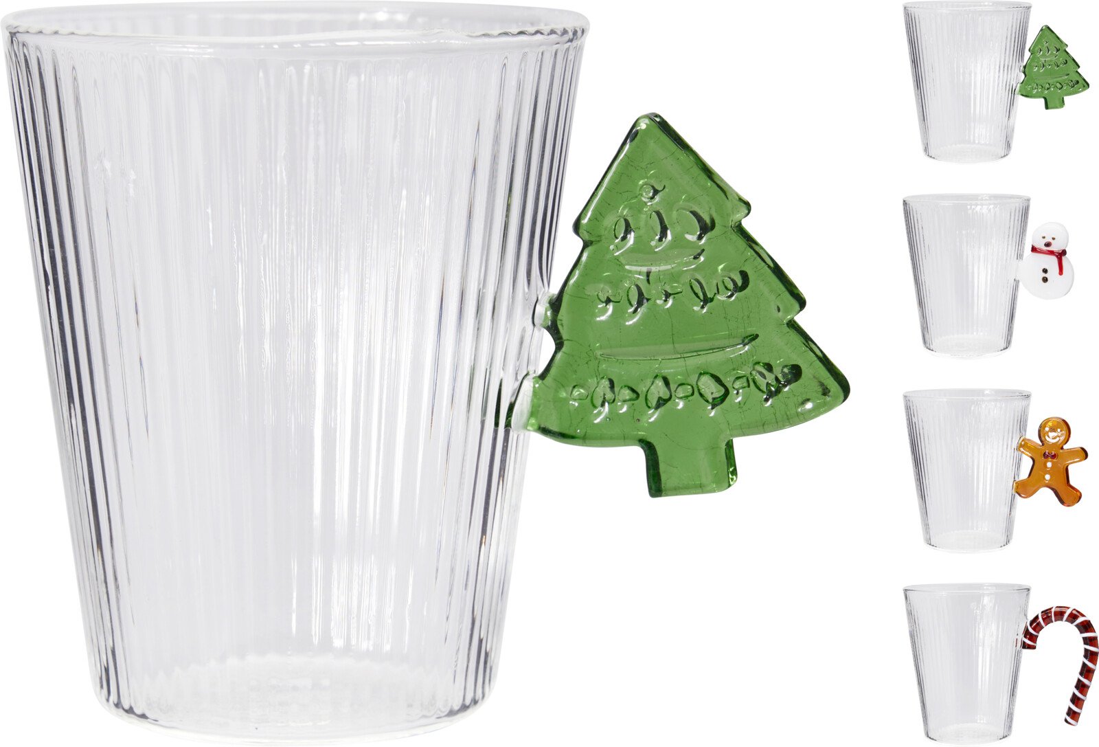 Puodelis su dėkoruota kalėdine rankenėle, borosilikatinis stiklas, 4 skirtingi dizainai, 300 ml