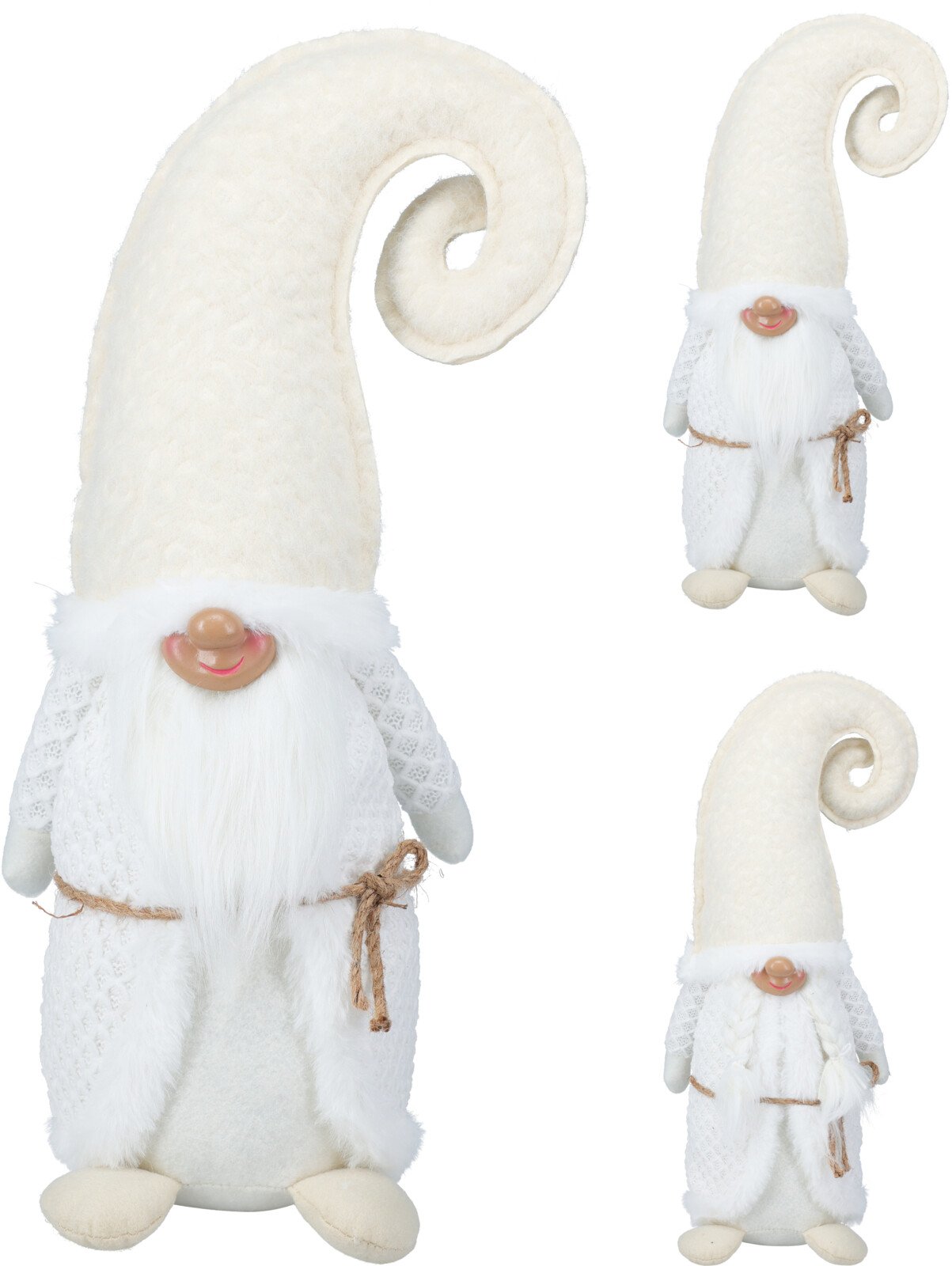 Kalėdinė dekoracija Nykštukas, baltos sp., 2 skirtingi dizainai, 20 x 13 x 43 cm.